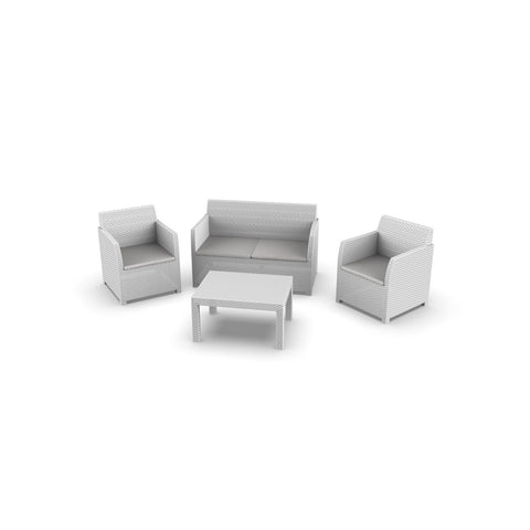 Zestaw: dwuosobowa sofa, 2 fotele i stolik w kolorze białym
